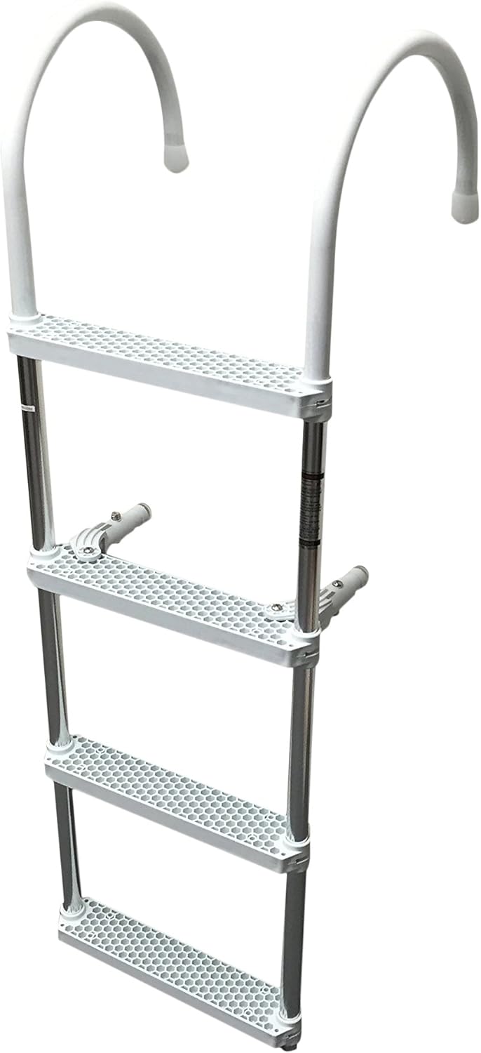 Marine Boat Aluminum White POLYETHYLENE Swim Boarding 4 Steps Ladder Hook 46X15 Pack of 2