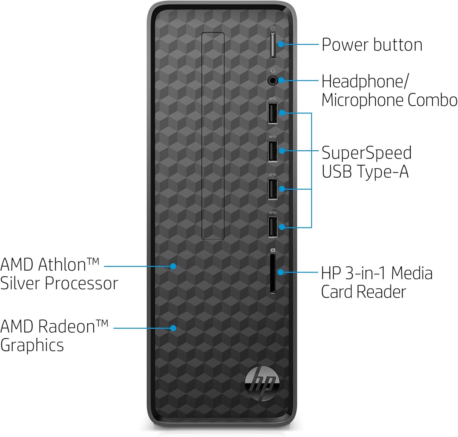 HP - S01-aF0011 Slim Desktop, AMD Athlon Silver 3050U, 4GB RAM, 256 GB SSD, Windows 10 Home (S01-aF0011, Black) Jet Black
