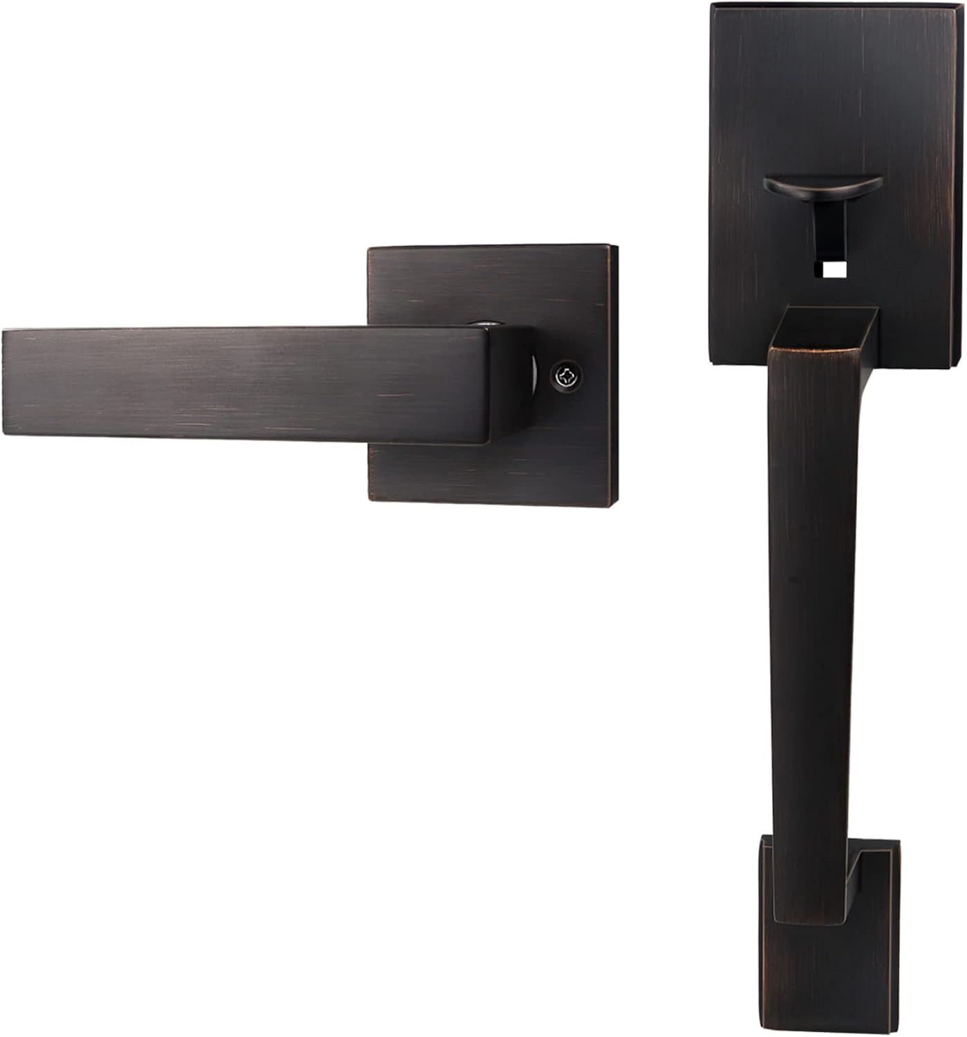 Azdele Front Door Handleset Black Entry Door Handle Set with Door Lever for Right and Left Handed Sided Doors, Single Cylinder Door Handle Set with Lower Half Lever, Matte Black Pack of 2