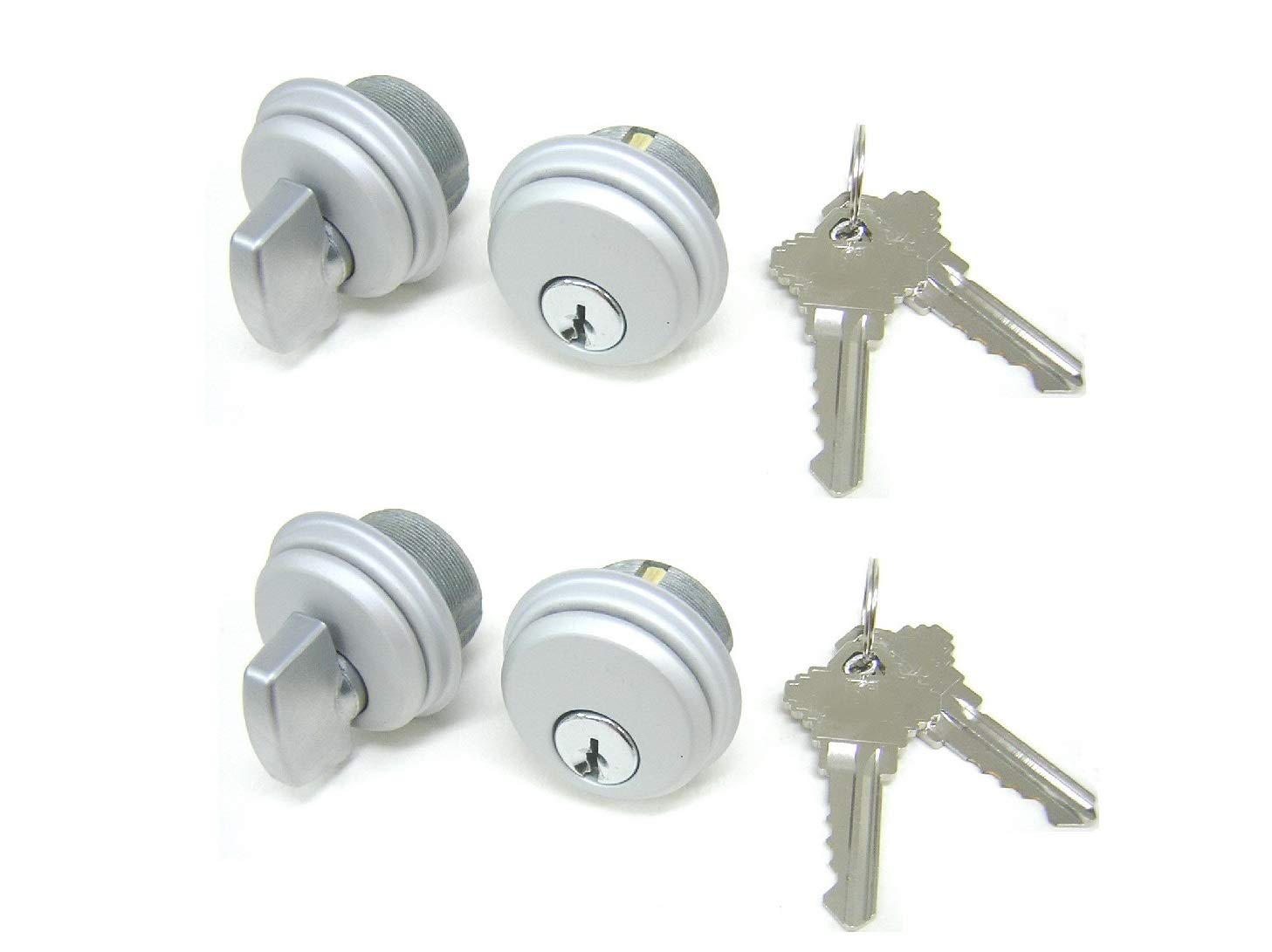 McAvory Storefront Door Commercial Mortise Lock Cylinder & Thumbturn, Adams Rite Style Cam, in Aluminum (2 Sets, Matching Keys) Pack of 2