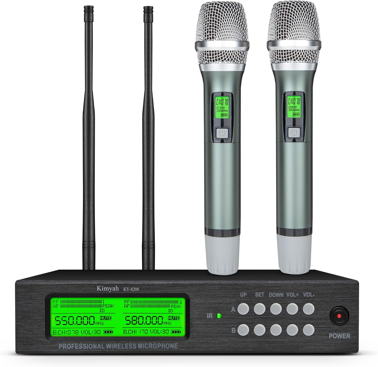 Kimyah Wireless Lavalier and Headset Microphone System,Dual UHF Cordless Bodypack Mics, 2 Lavalier and 2 Headset Microphones, 328ft Range,Ideal for Church and Teaching, Lecture(KY-6208)