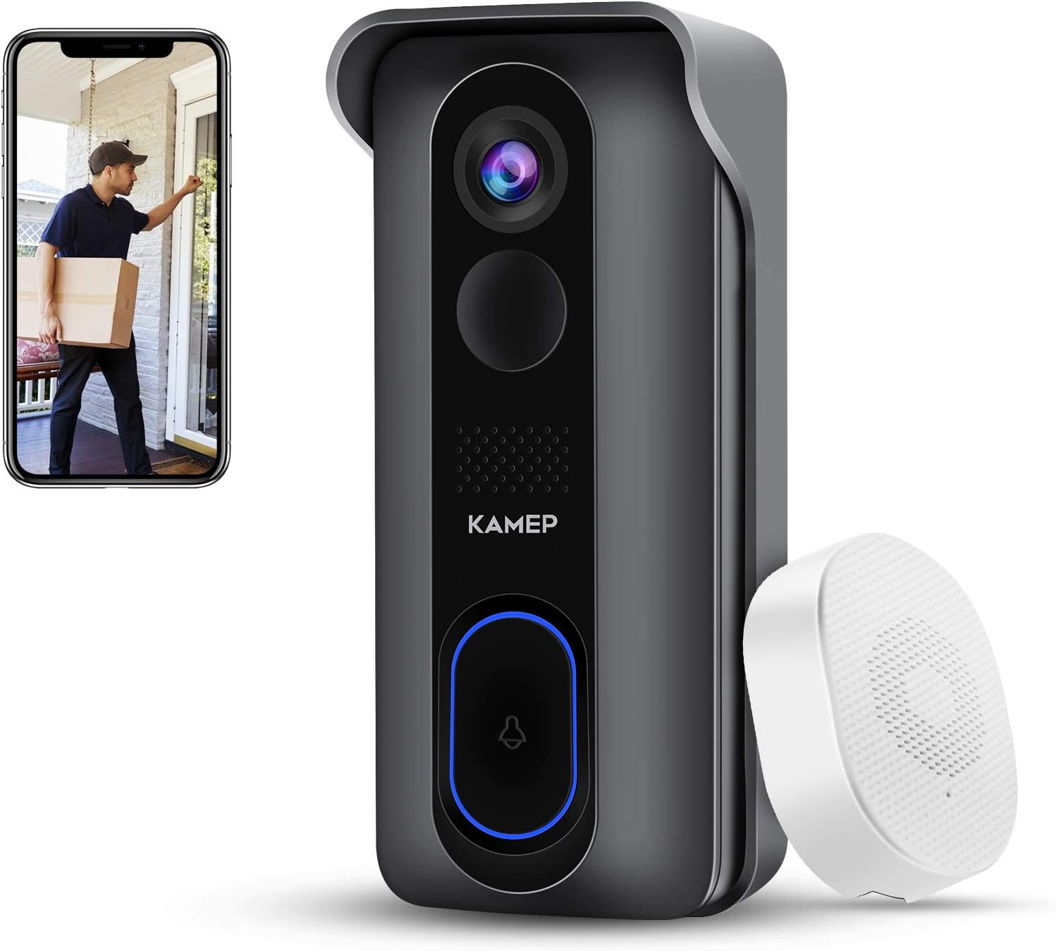 [2022 Upgraded] Wireless Wifi Video Doorbell Camera With Chime HD 1080P Waterproof Home Security Doorbell Camera Battery Powered With 2-Way Audio, Motion Detection ,IR ,Wide Angle,Cloud Storage, KAMEP