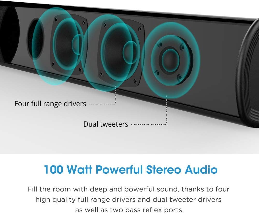 100 Watt 40 Inch TV Sound Bar, MEGACRA Home Theater System Wired and Wireless Soundbar Speaker (Renewed) Pack of 2
