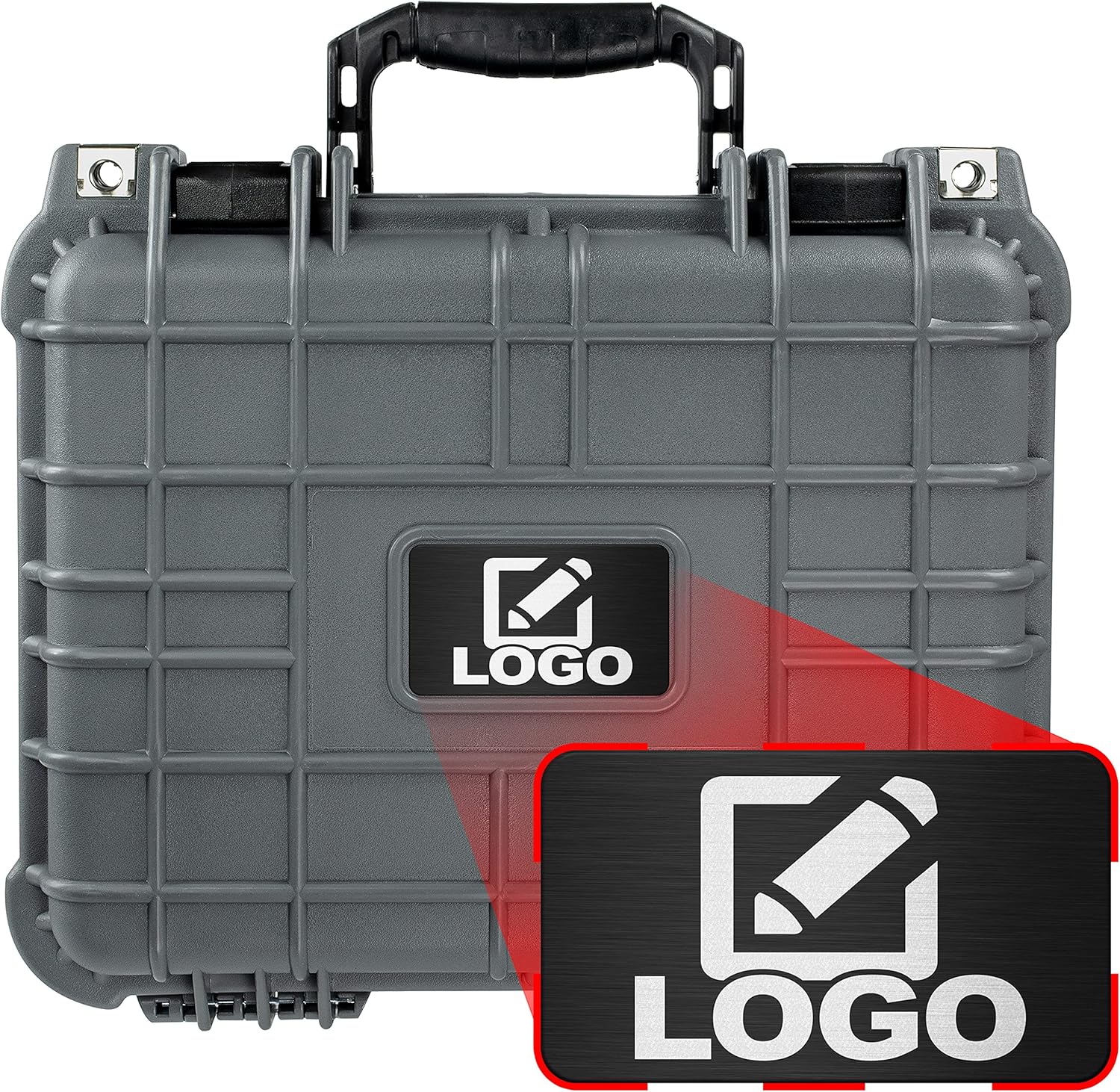 Eylar Protective Gear and Camera Hard Case with Custom Logo Plate, Waterproof & Shockproof w/Foam TSA Approved 13.37 Inch 11.62 Inch 6 Inch (Black)