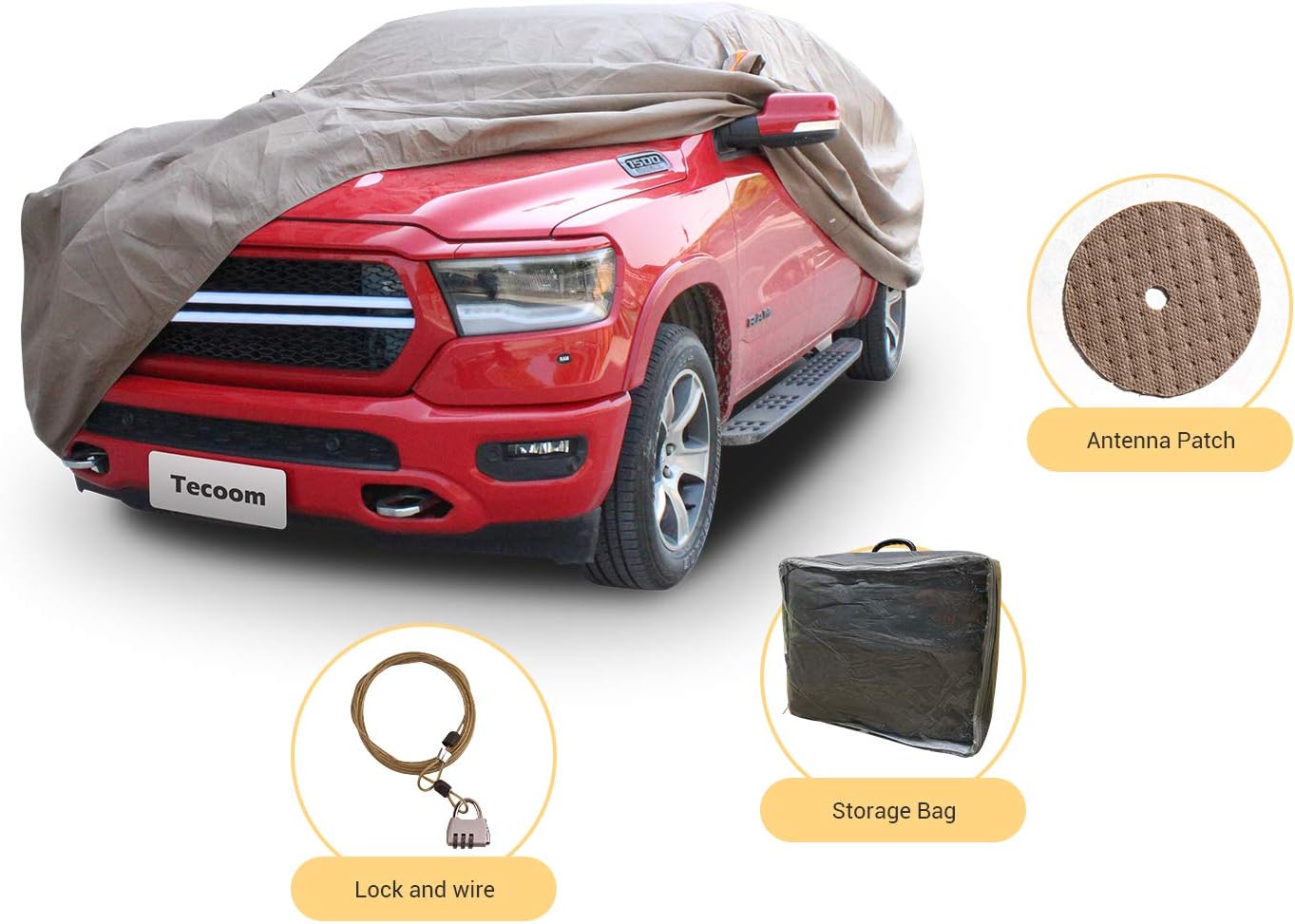 Tecoom Thick Shell Truck Pickup Car Cover Waterproof Windproof with Straps Buckles Antenna Patch Fit for Ford F150 Ram 1500 Chevy Silverado Toyota Tundra GMC Sierra Full Size Truck Length Up to 252