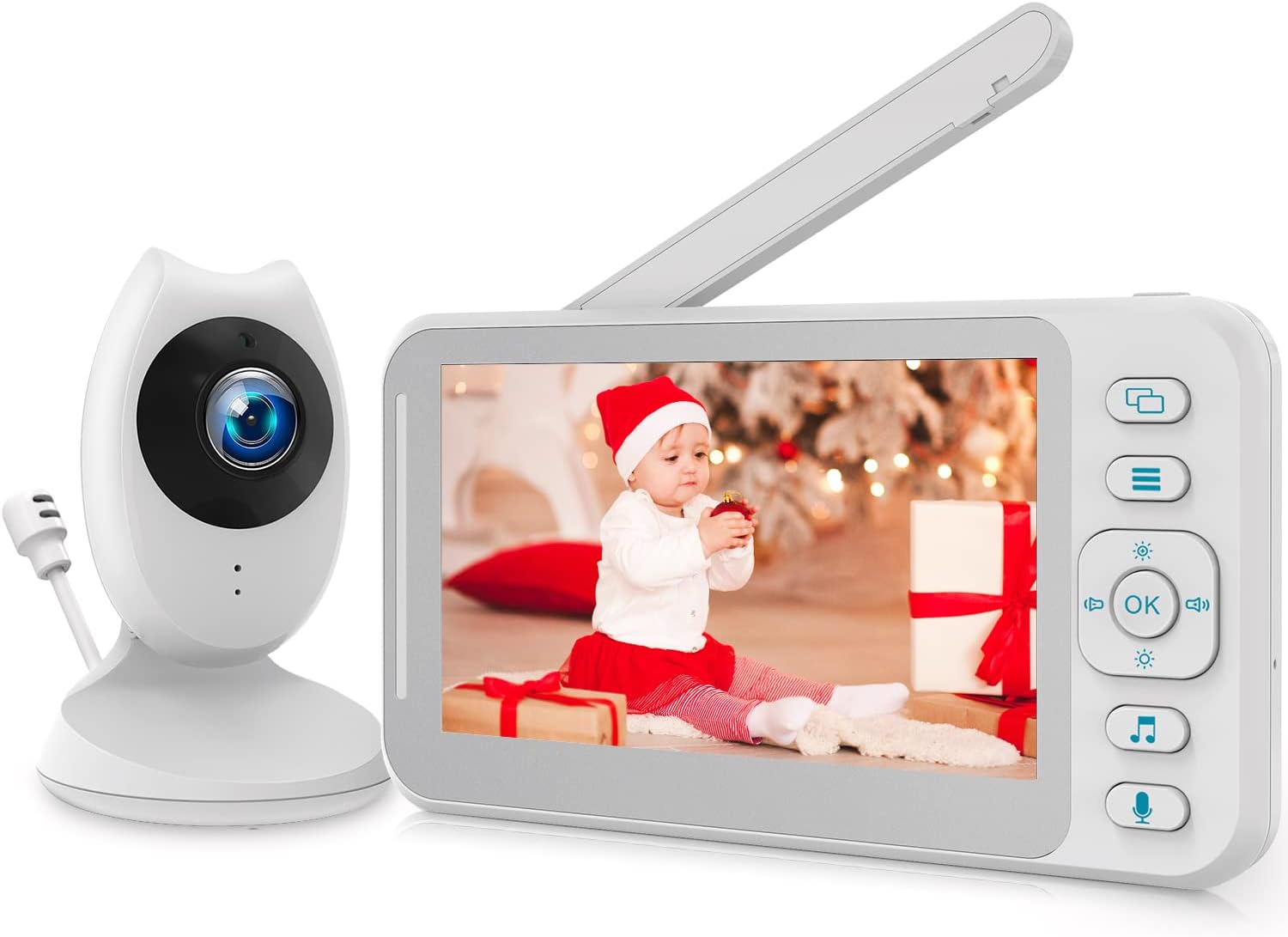 CAMPARKCAM Video Baby Monitor with 2 Cameras and 4.3inch LCD Split Screen, Baby Monitor with Camera and Audio, Infrared Night Vision, Two-Way Talk, Temperature Display, 8 Lullabies and VOX Mode