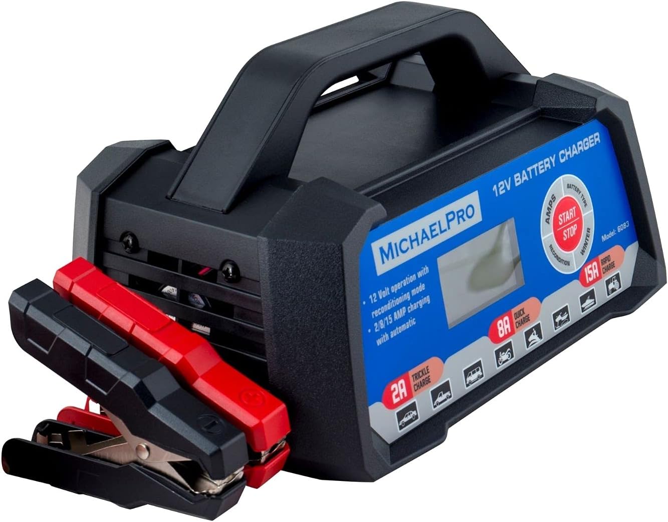 MichaelPro Automotive Smart Battery Charger - 12V 2/8/15A Automatic Trickle Quick Rapid Charging & Maintainer for Auto Car with Safety Protection and Winter Mode Pack of 2