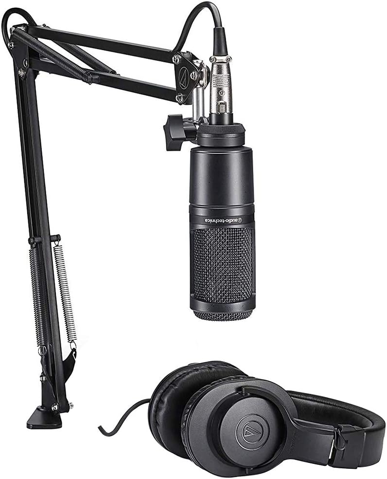 Audio-Technica AT2020 Studio Microphone Kit with Headphones, Boom, Cables, Pop Filter & XLR to USB Interface Bundle