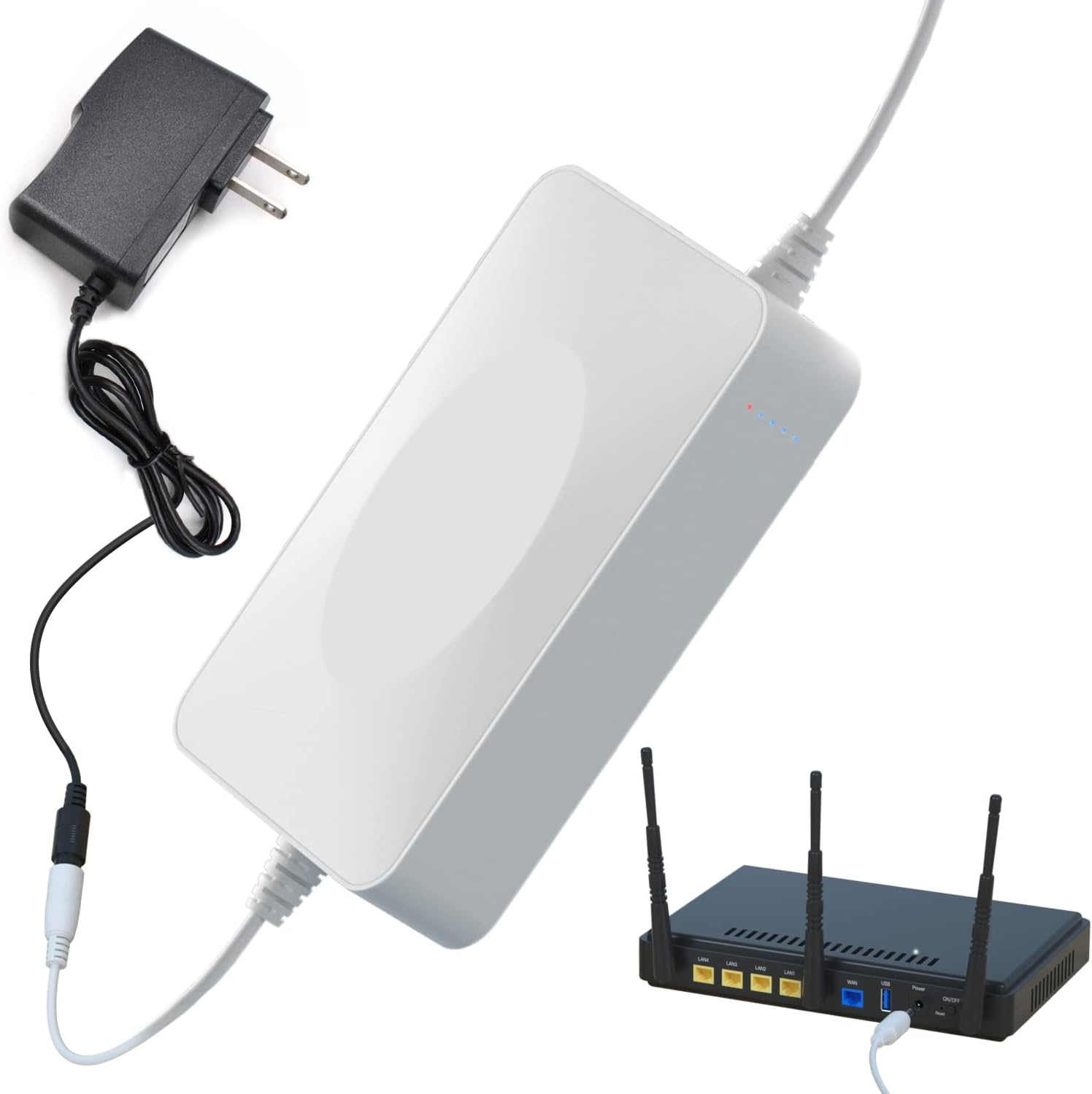 Rechargeable UPS Battery Backup 15000mAh, Dormitory Home DC 12V Router UPS, Battery Backup for LED Light Strip, CCTV Camera, Router and More, UPS Battery Backup & Surge Protector with 2 A Charger Pack of 2