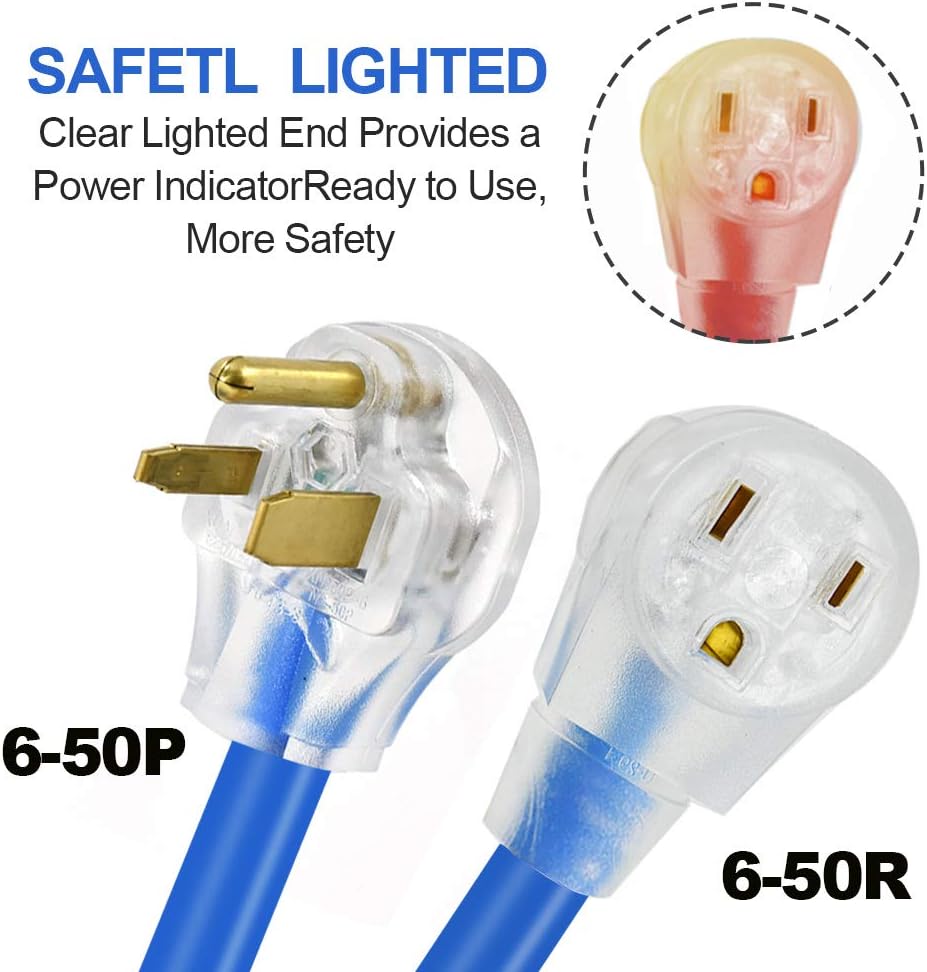 HZXVOGEN 3 Prong 50 Amp Generator Extension Cord,23FT 6-50R Female 6-50P Male 125/250V Up to 12000W 12AWG SJTW Generator Cord ETL Listed Pack of 2