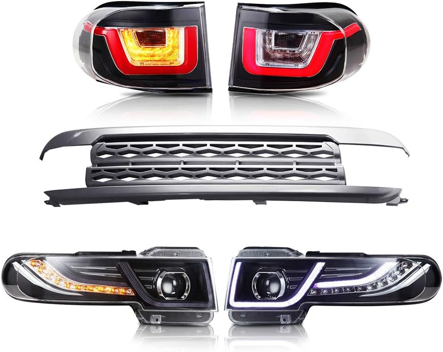MOSTPLUS LED Halo Projector Headlights & Grille & Tail Light Compatible for 2007-2014 Toyota FJ Cruiser(HId H7 Bulb Included)
