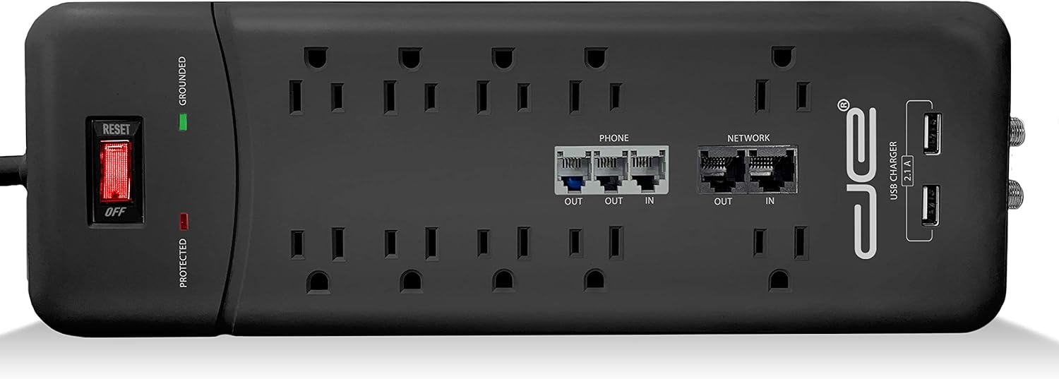 Digital Energy 10-Outlet Straight Plug 3500 Joules Heavy Duty Surge Protector (15 FT, WHT) Pack of 2