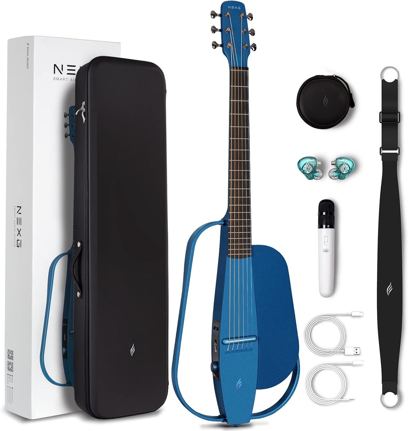 Enya NEXG Acoustic-Electric Carbon Fiber Audio Guitar Smart Acustica Guitarra for Adults with 50W Wireless Speaker, Preamp, Wireless Microphone, Hi-Fi Monitor Earphones, Strap, and Case(Black)