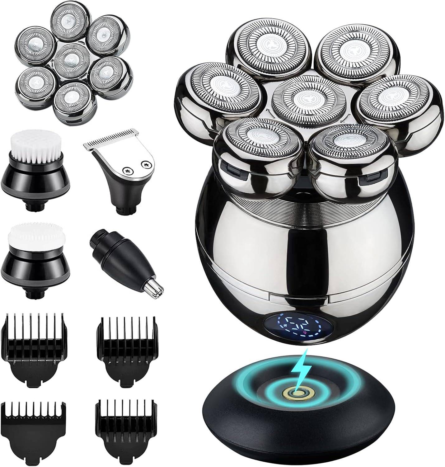 7D Electric Shaver with 2shavers,Head Shaver for Bald Men,7 in 1 Waterproof Electric Razor Grooming Kit for Men,Freedom Grooming Head Shaver, Bald Head Shavers with Wireless Charging Pad Pack of 2