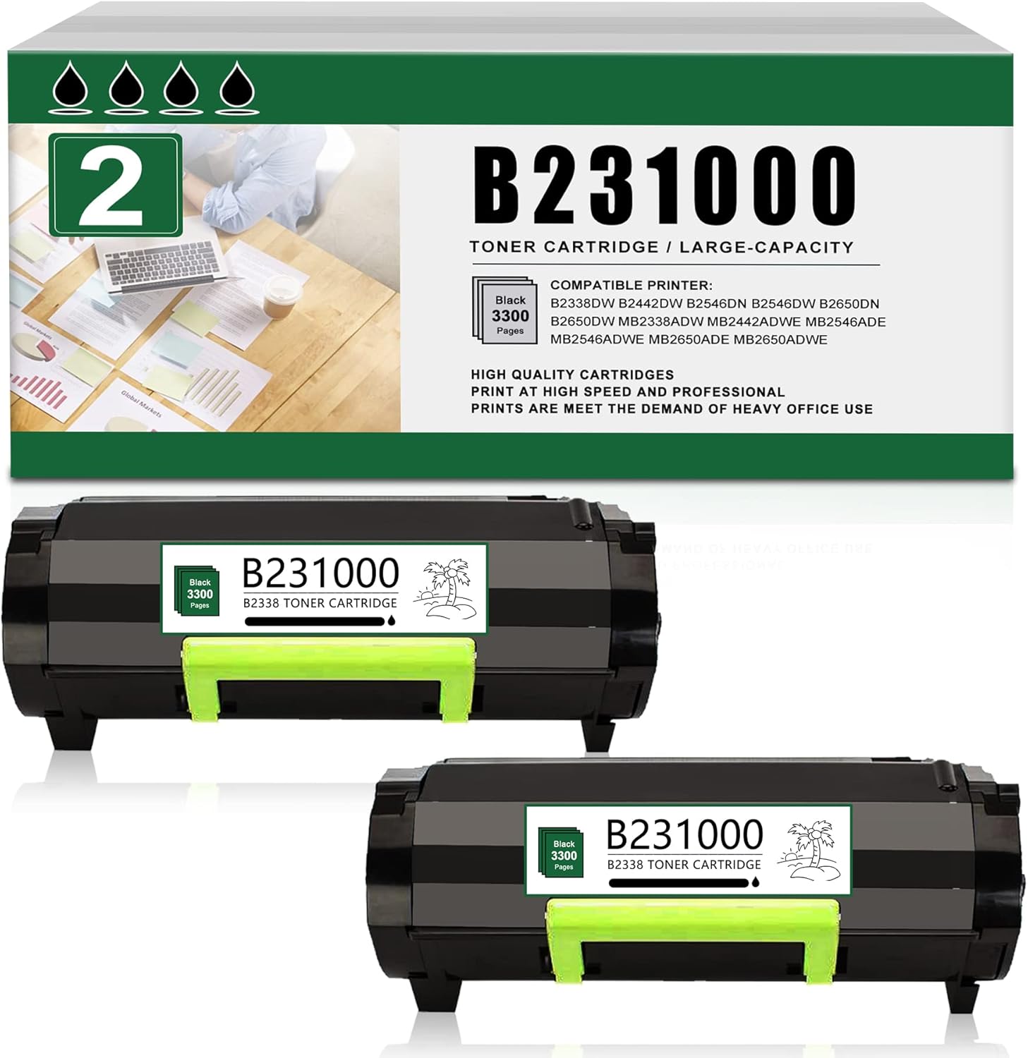2PK Compatible B231000 Remanufactured Toner Cartridge Black Replacement for Lexmark B2338 MB2338adw MB2442adwe MB2546ade MB2546adwe MB2650ade Printer Cartridge,Sold by SITIBINK