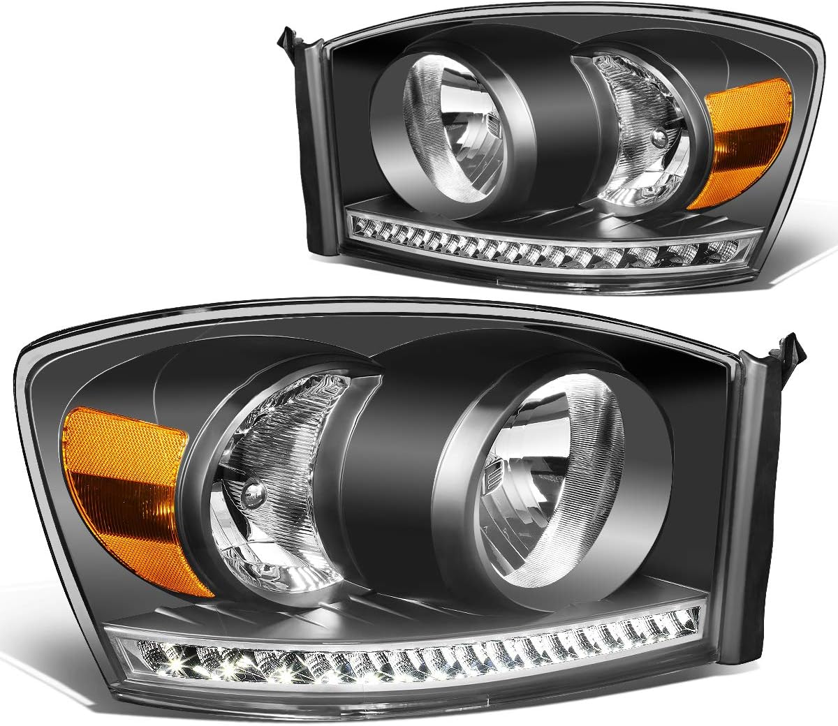 Smoked/Clear Dual LED DRL Sequential Turn Signal Projector Headlights Compatible with Dodge Ram 1500 2500 3500 06-09