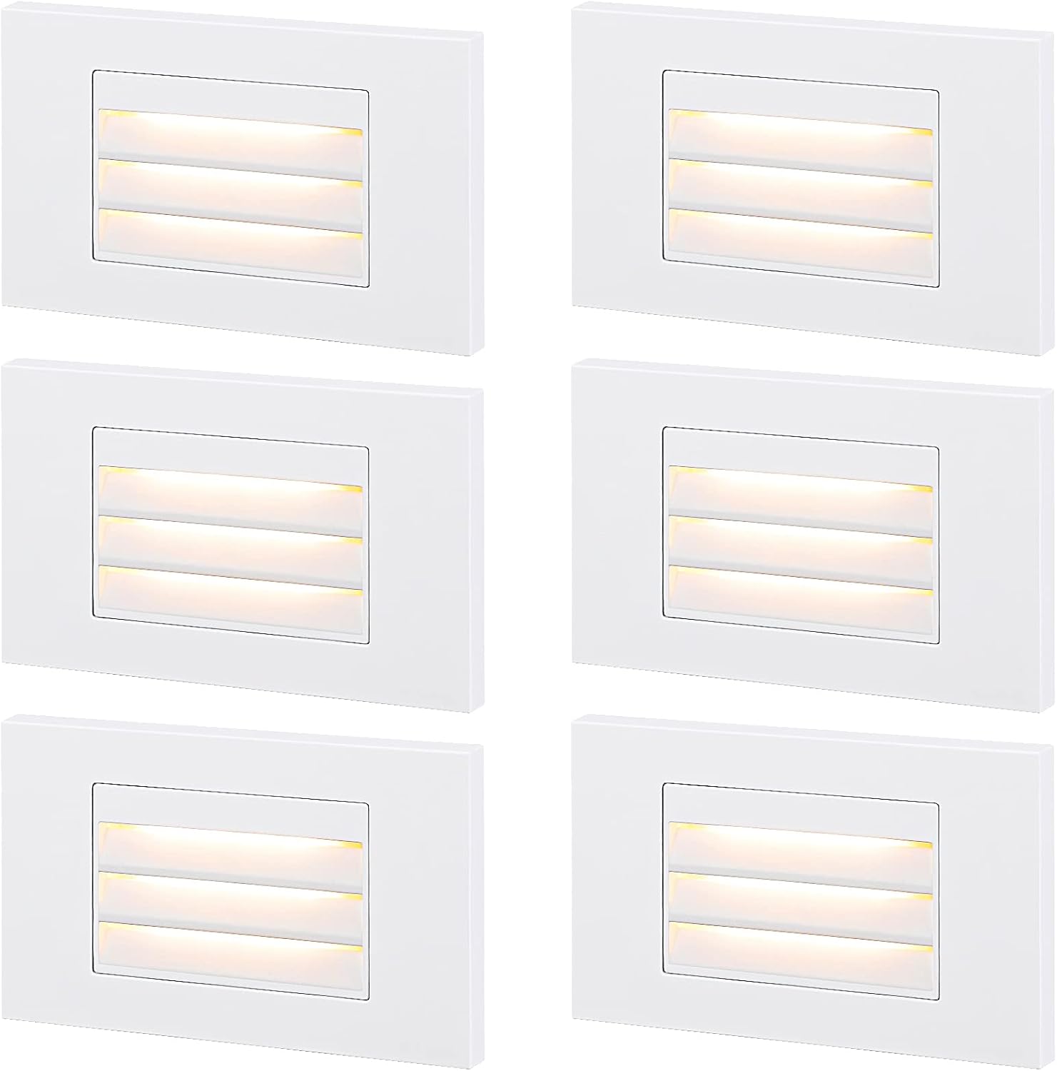 LEONLITE 120V LED Step Lights, 5W Dimmable 5%-100%, 3000K Warm White, Die-cast Aluminum, CRI90, ETL Listed, White, Pack of 6