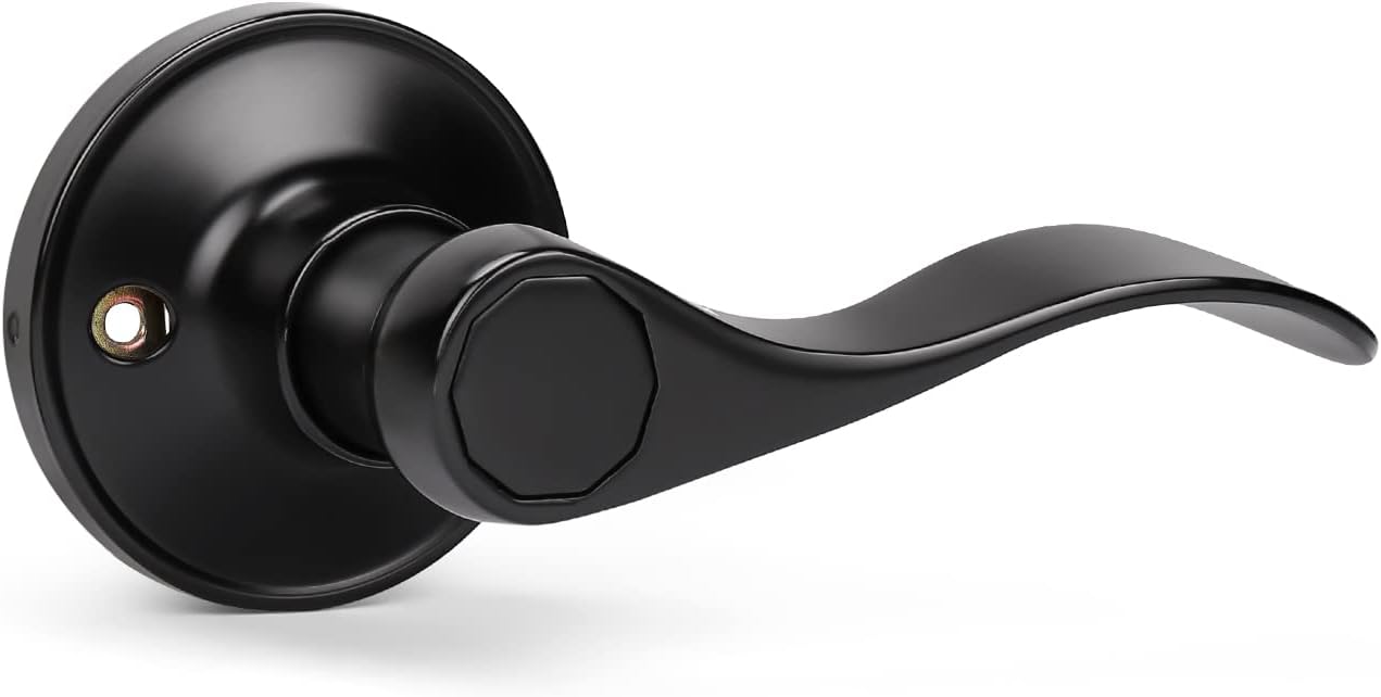 KNOBWELL 10 Pack Matte Black Keyless Interior Door Handles Closet Door Handle, Classic Passage Door Lever for Hallway and Closet, Passage Door Handle Sets