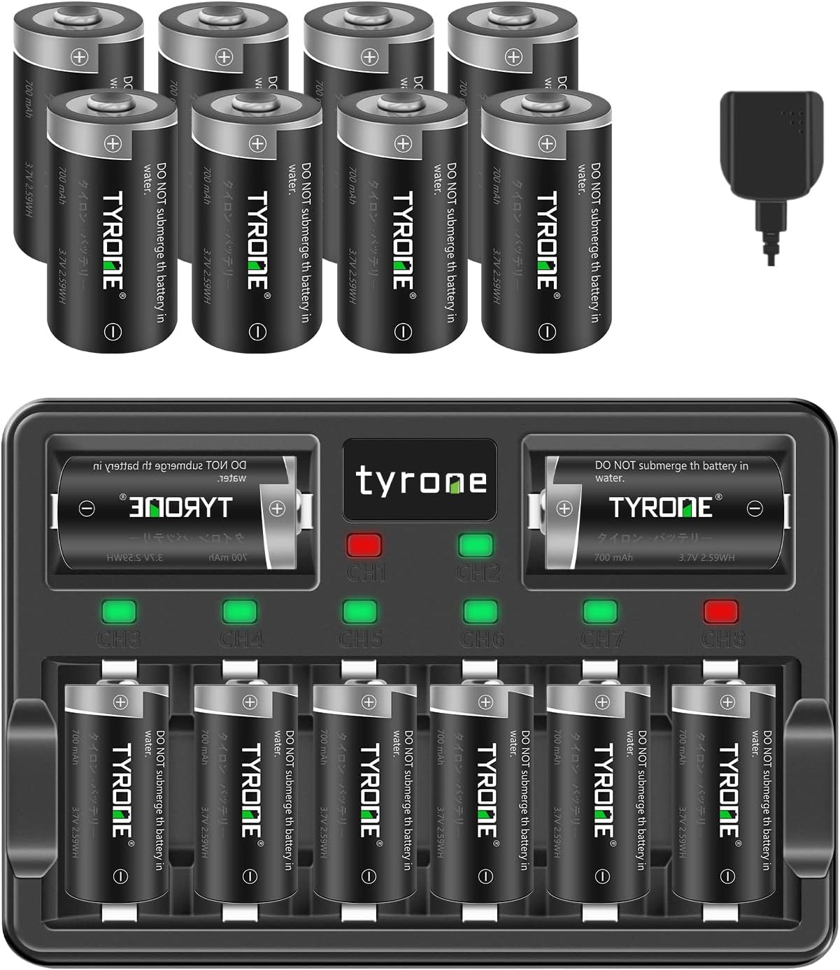 CR123A Rechargeable Batteries with Charger, 123A Rechargeable Batteries for Arlo Wireless Cameras and Flashlight [ tyrone 16 Pack Lithium Batteries with 8 Port Charger UL Certified Adapter ] Pack of 2