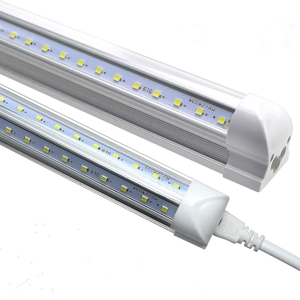 8FT LED Shop Light Tube Fixture, T8 Integrated Led Tubes, 72W 7200lm 6000K Cool White, Clear Cover, Double Side V Shape Tube Light, Plug and Play (Pack of 12)