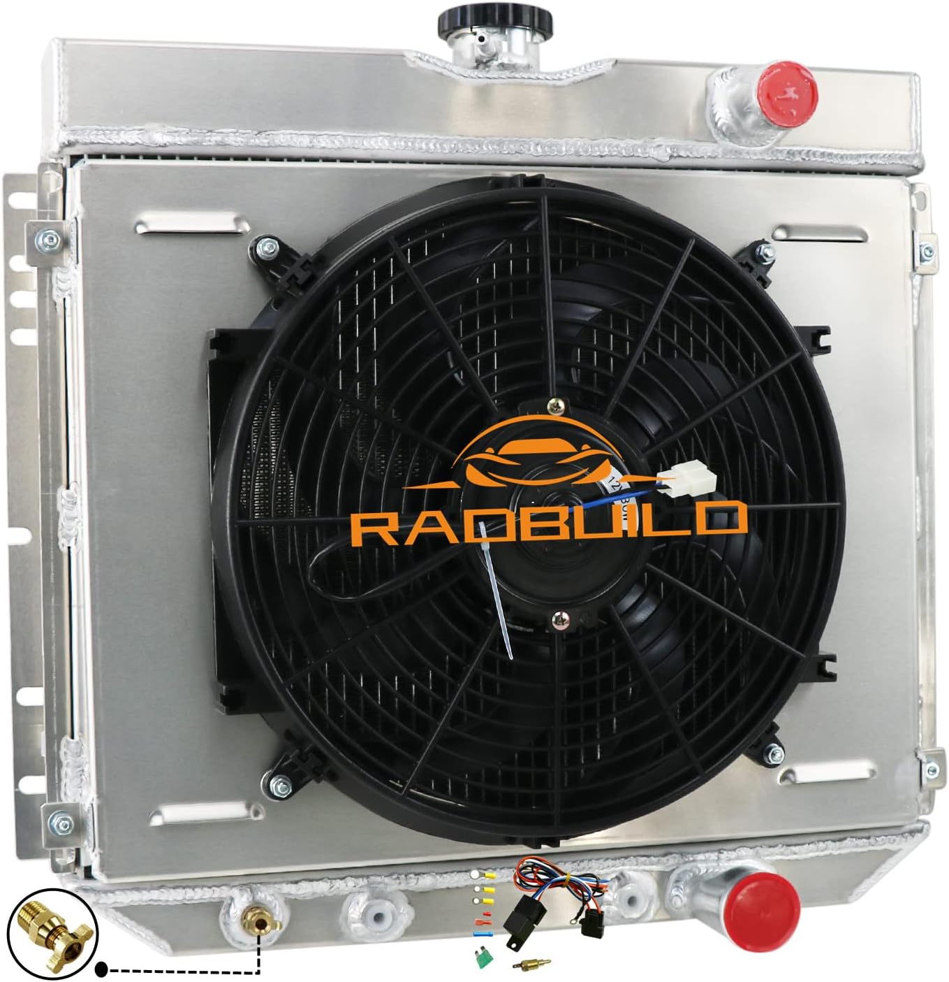 RadBuild 3 Row Aluminum Radiator For 1963-1970 Ford Mustang/Falcon/Fairlane/Torino L6 V8 + Shroud + Fan + Relay