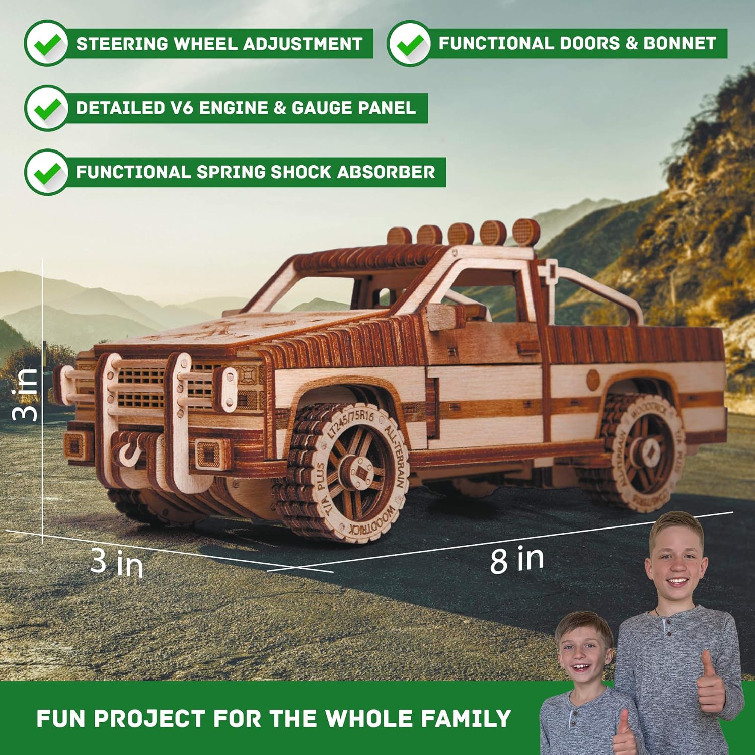 Wood Trick Big Rig Truck + Pickup + American Truck Bundle - 3D Wooden Puzzle Kits - Car Wooden Model Kits to Build