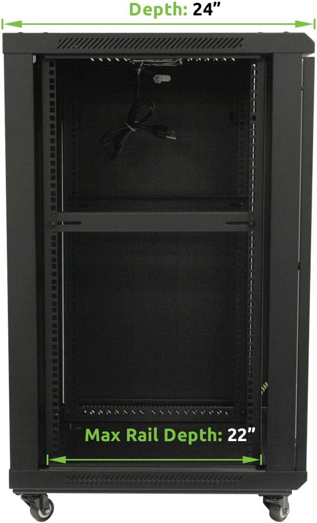 NavePoint 18U Wall Mount Server Data Cabinet 24 Inch Depth Glass Door Lock Casters and Shelves