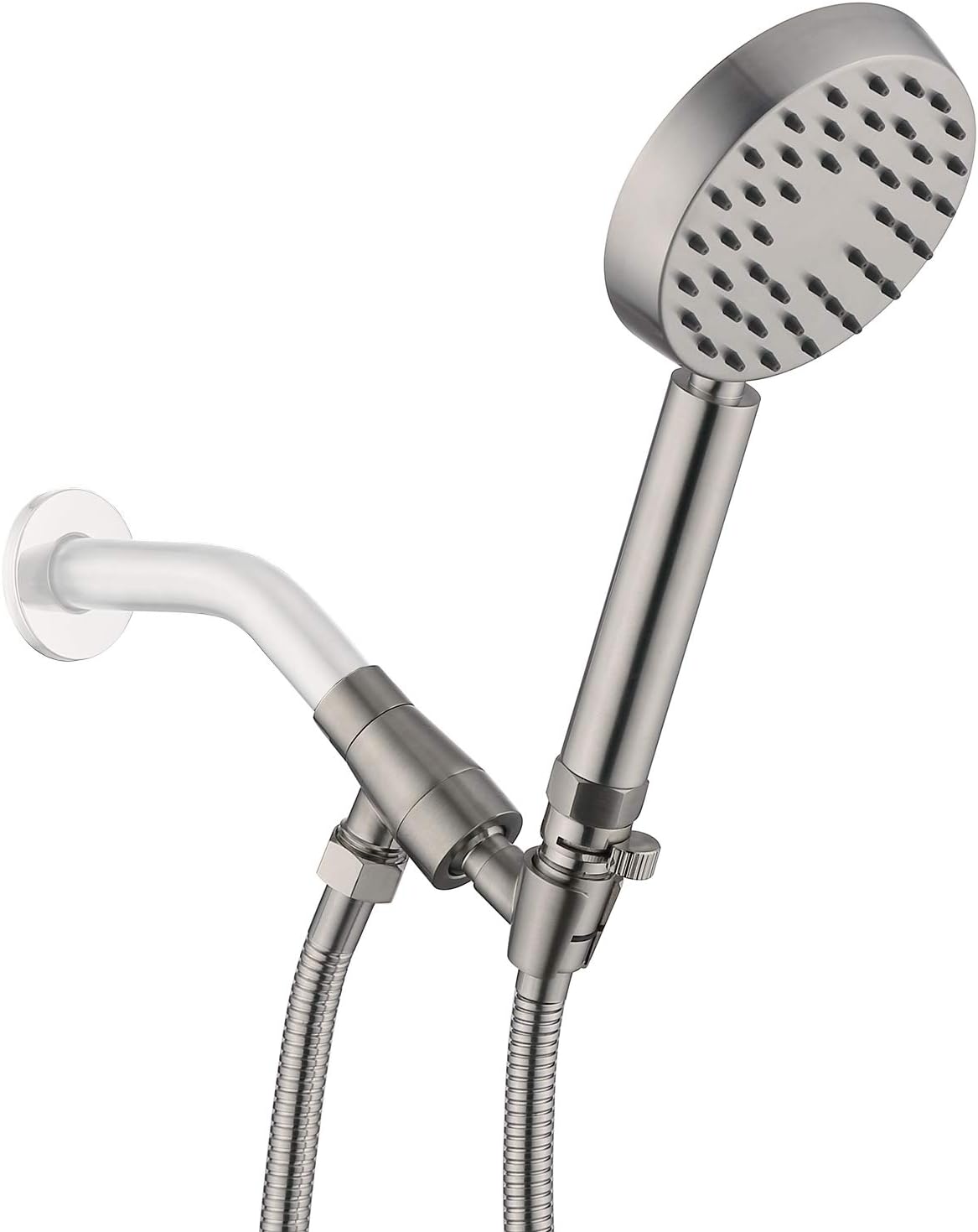 Solid Metal Brushed Nickel Handheld Shower Head With Extra Long Stainless Steel Hose & Brass Holder ,Equipped with Flow Valve to Control Water Pressure, Hotel Quality Pack of 2