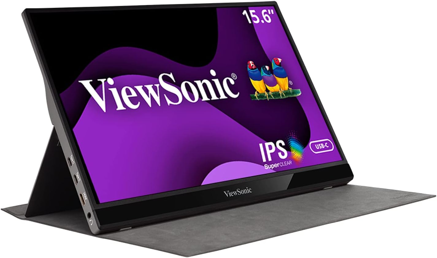 ViewSonic 15.6 Inch 1080p Portable Monitor with 2 Way Powered 60W USB C, IPS, Eye Care, Dual Speakers, Built in Stand with Cover (VG1655)