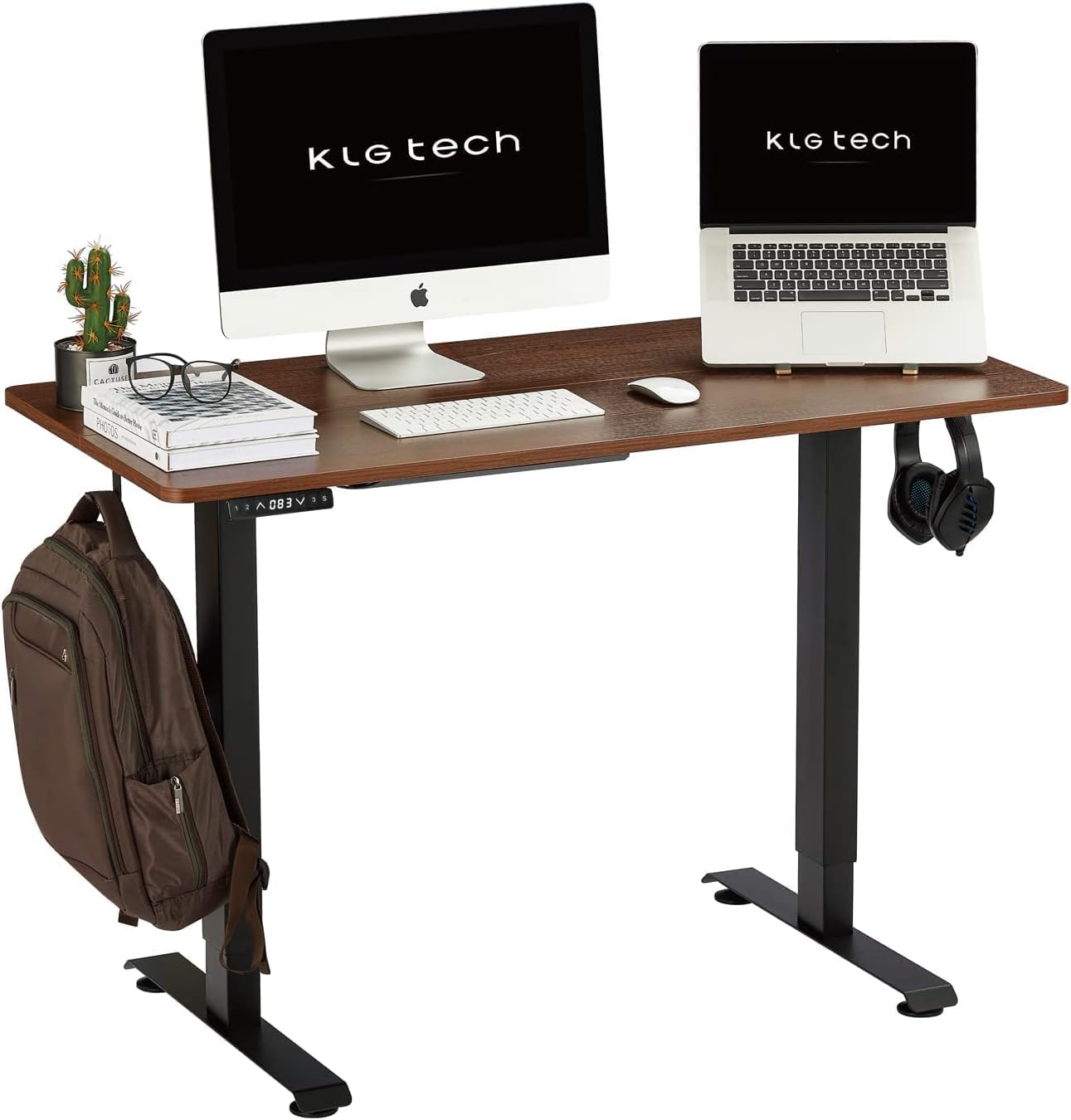 Electric Standing Desk Dual Motors,Adjustable Height Stand up Desk, 48 x 24 Inch Sit Stand Desks for Home Office with Memory Preset Controller, Ergonomic Workstation Black Steel Frame/Walnut Top