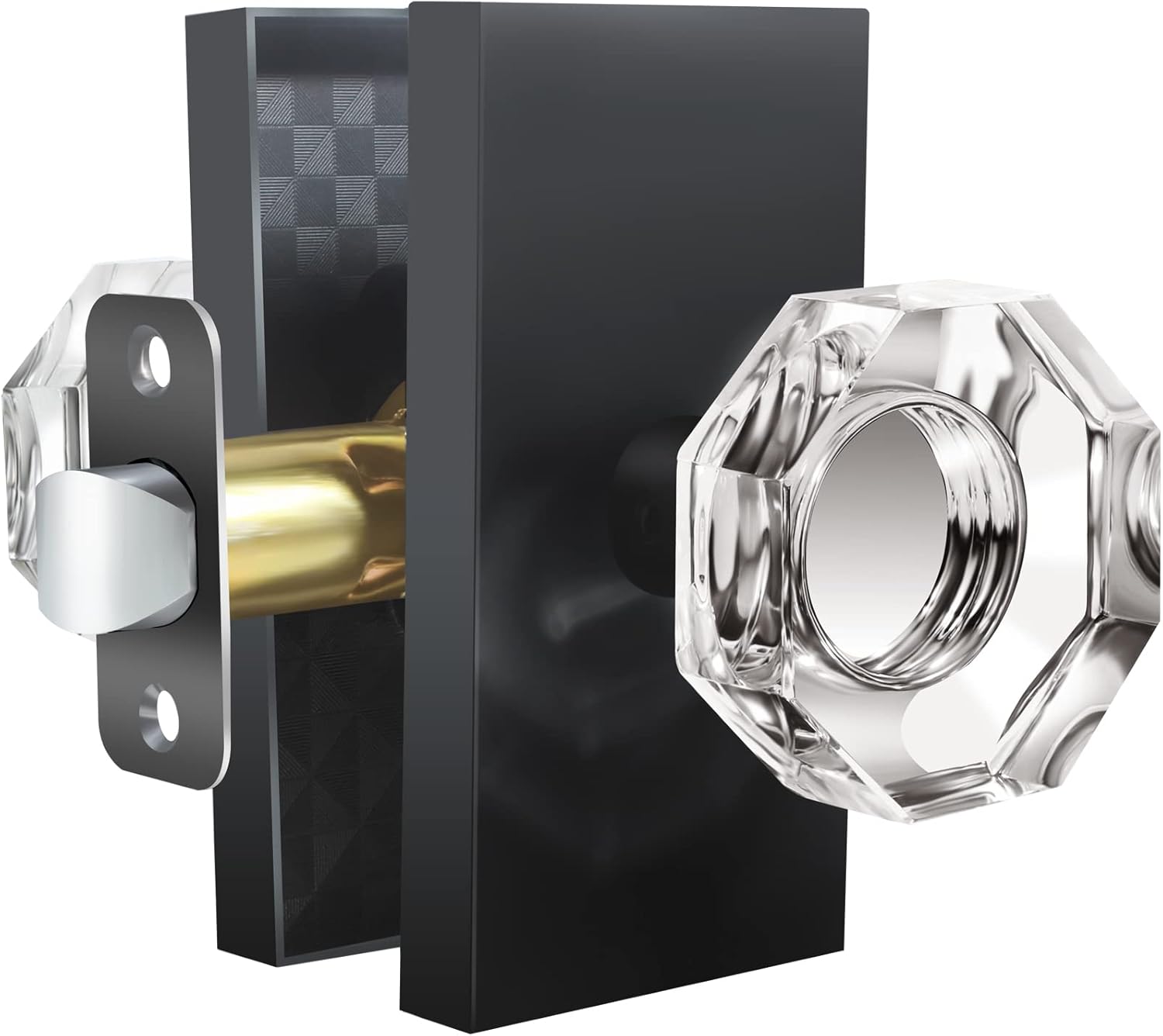 HIEMEY Matte Black Clear Glass Crystal Door Knobs Interior with Lock,Octagon Modern Classic Privacy Door Knobs for Bedroom/Bathroom Pack of 2