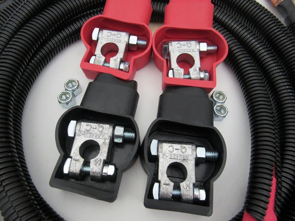 Battery Cable Kit compatible with F250/F350/Excursion 1999-2003 7.3L - 2/0- STRAIGHT end for aftermarket starter