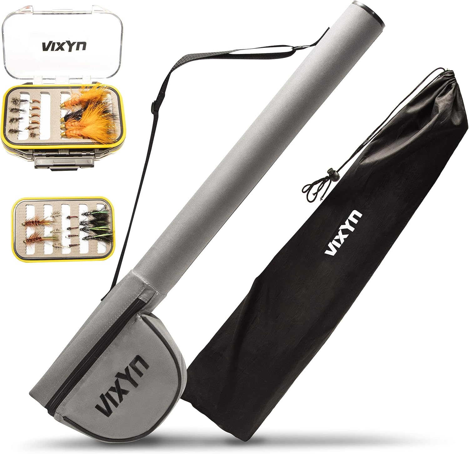 VIXYN Fly Fishing Rod and Reel Case with Waterproof Fly Box - Fly Rod Tube 4 Piece 9’ - Premium Protection for Fly Rod and Reel Pack of 2