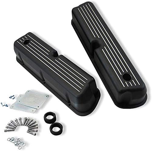 DEMOTOR PERFORMANCE 5.0L Aluminum Valve Covers Ball Milled W/Hole Black for SBF