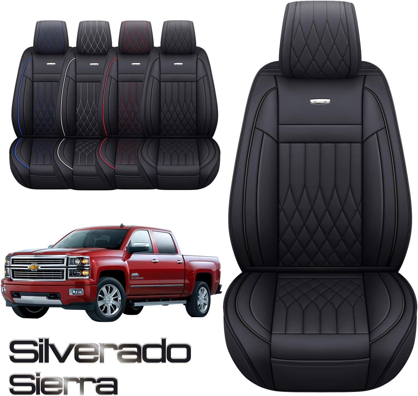 Aierxuan Customized for Chevrolet Chevy Silverado GMC Sierra Car Seat Covers Front Pair with Waterproof Faux Leather 2007-2022 1500/2500/3500HD Crew,Double,Extended Cab Pickup Truck(Black and White)