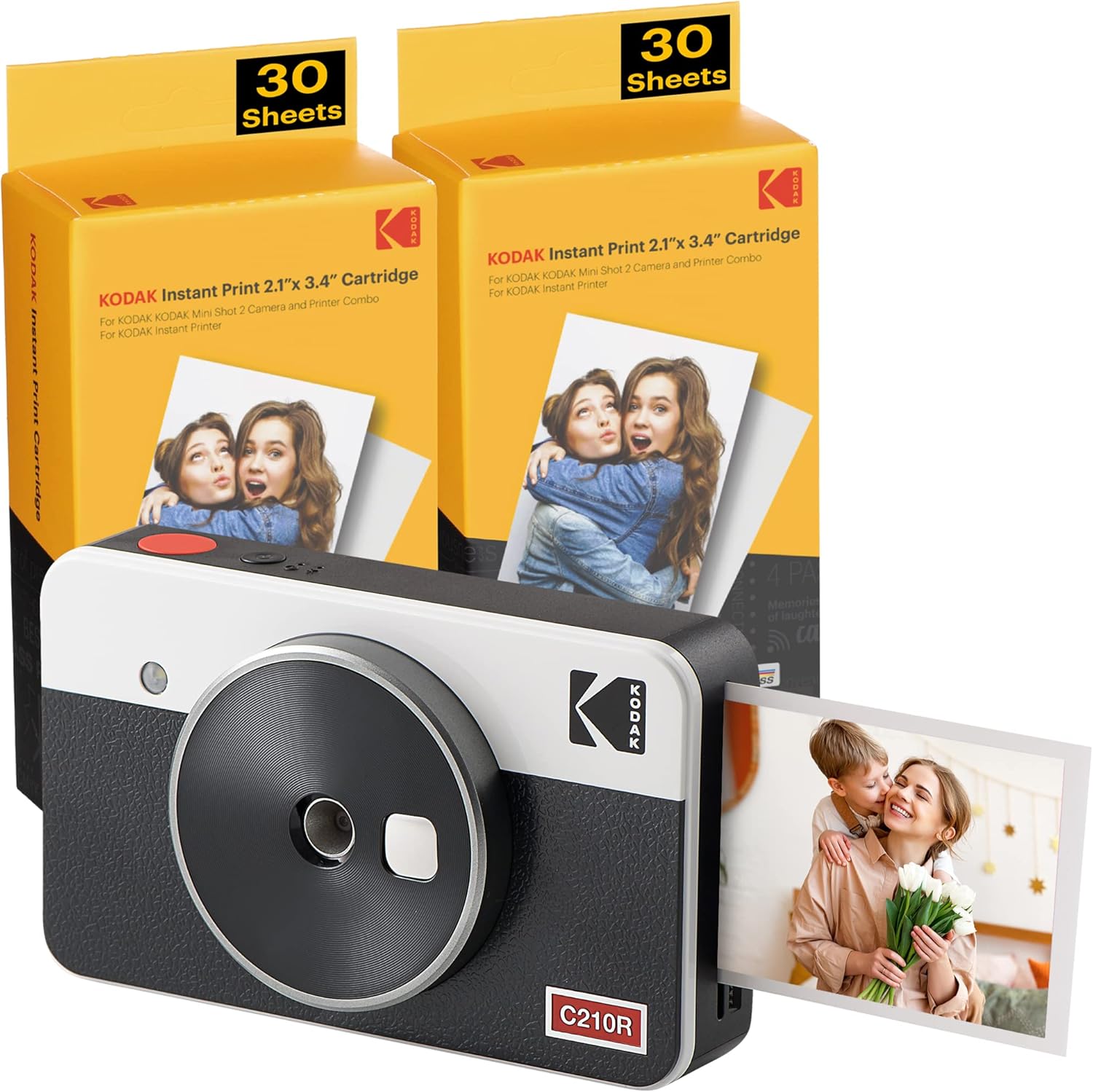 Kodak Mini Shot 2 Retro | 68-Sheet Bundle | Portable Wireless Instant Camera & Photo Printer, Compatible with iOS & Android and Bluetooth Devices, Real Photo (2.1x3.4) 4Pass Technology - White