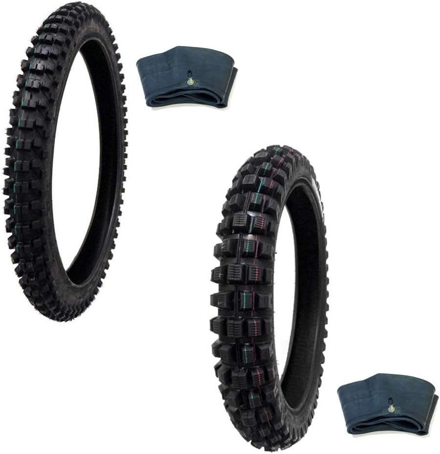 MMG Tire Set Off Road Knobby Front Tires Size 80/100-21 with Inner Tube + Rear Tire Size 100/90-19 with Inner Tube