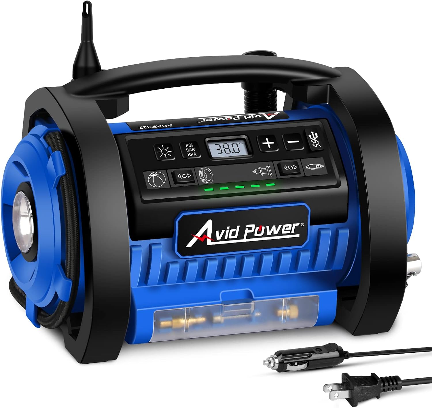 Avid Power Tire Inflator Air Compressor, 12V DC / 110V AC Dual Power Tire Pump with Inflation and Deflation Modes, Dual Powerful Motors, Digital Pressure Gauge Pack of 2