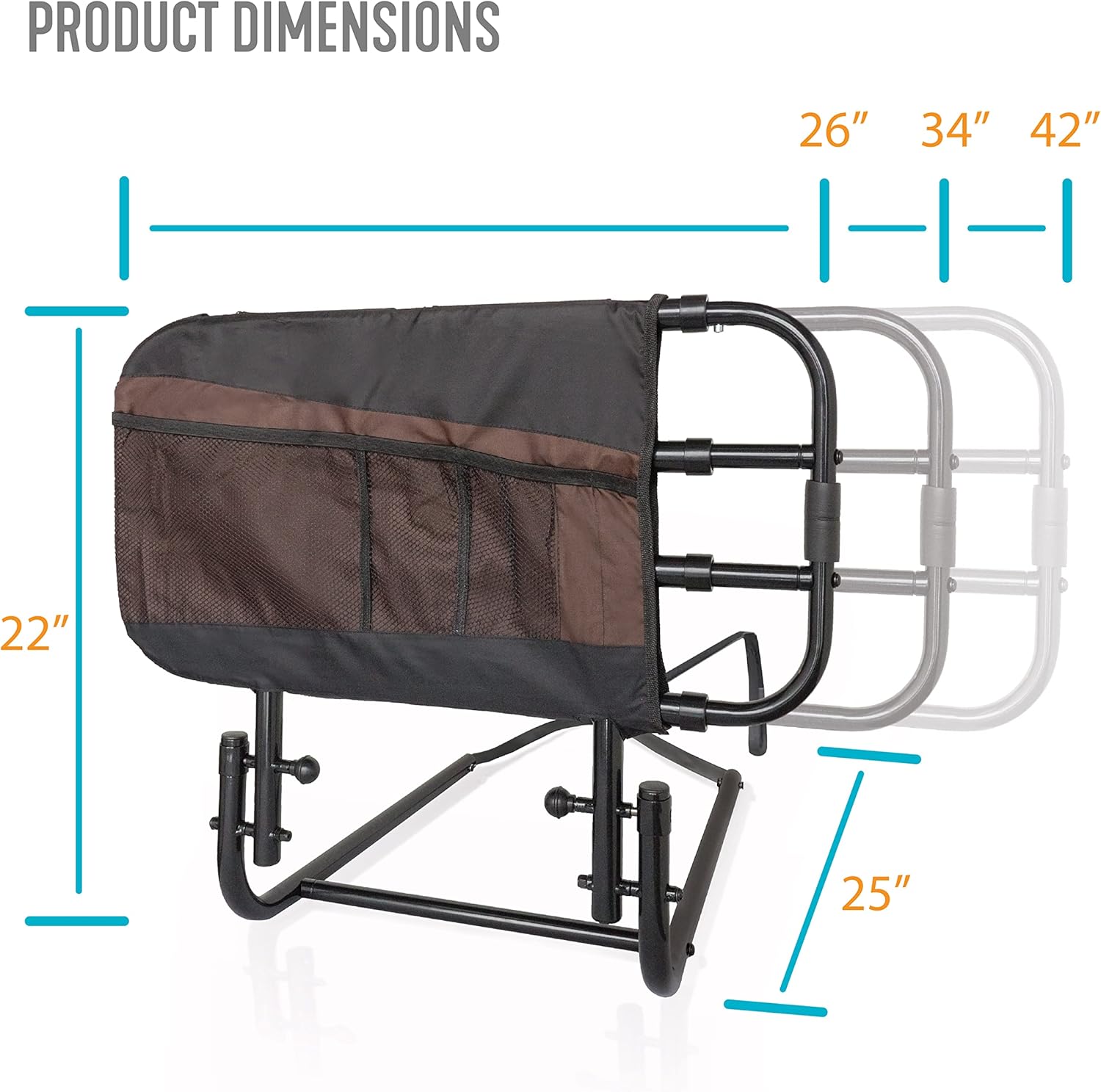 Stander EZ Adjust Bed Rail, Adjustable Senior Bed Rail and Bed Assist Grab Bar for Elderly Adults with Organizer Pouch