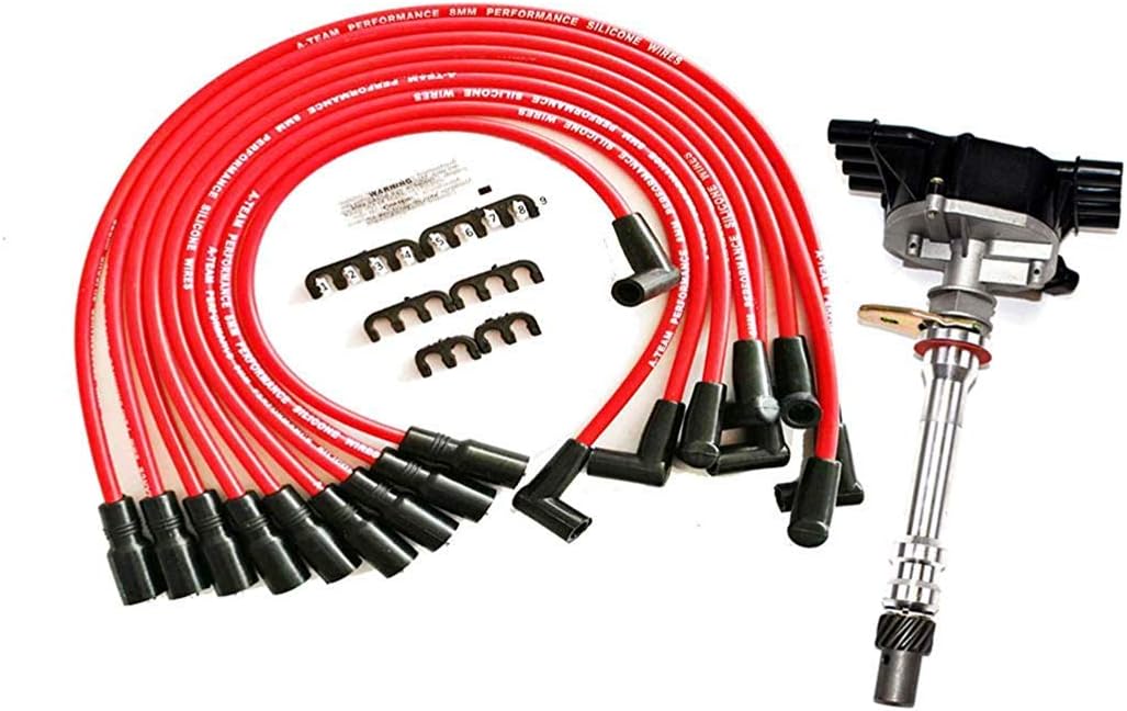 A-Team Performance - Distributor Black Cap EFI VORTEC 1996-2002 and Red Spark Plug Wires Set 2 in 1 Kit - Compatible with Chevy GM Small Block 5.0L 5.7L 305 350 Tahoe C1500 K1500 C2500 K2500 Pack of 2