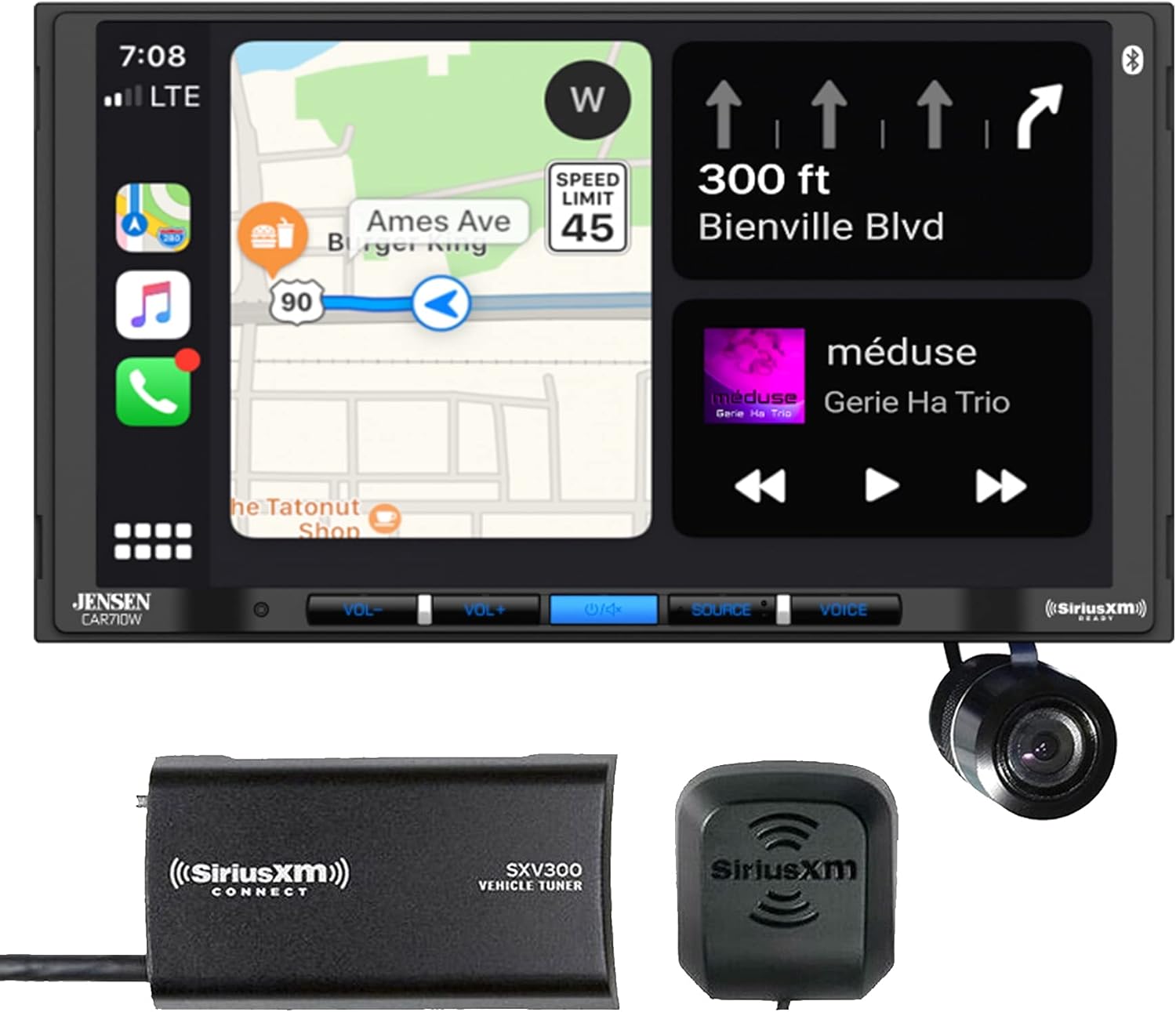 Jensen CAR710W Digital Multimedia Receiver Bundle with + (1) SiriusXM SXV300V1 Tuner + (1) Bullet Style Backup Camera