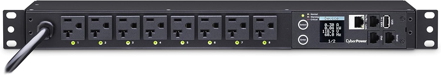 CyberPower PDU41001 Switched PDU, 100-120V/15A (Derated to 12A), 8 Outlets, 1U Rackmount