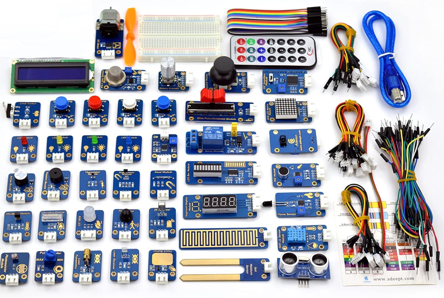 Adeept 42 Modules Ultimate Sensor Kit Compatible with Arduino IDE, Sensor Starter Kit with PDF Guidebook and Processing Pack of 2