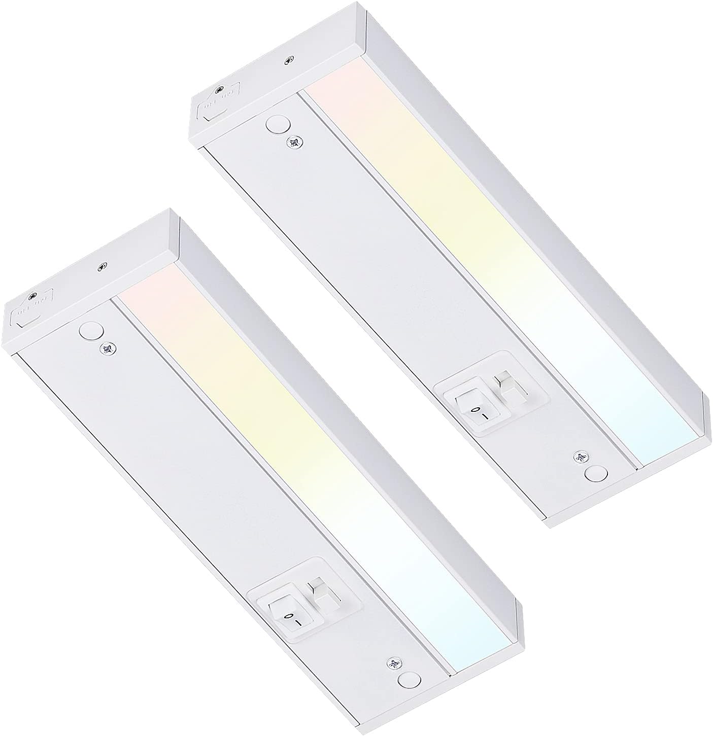 TORCHSTAR LED Under Cabinet Light, Hardwired or Plug-in, 12 Inch, 8W, Dimmable, Linkable, 3 Color Selectable - 3000K/4000K/5000K, 120V, ETL & Energy Star, White Finish, Pack of 2 Pack of 2