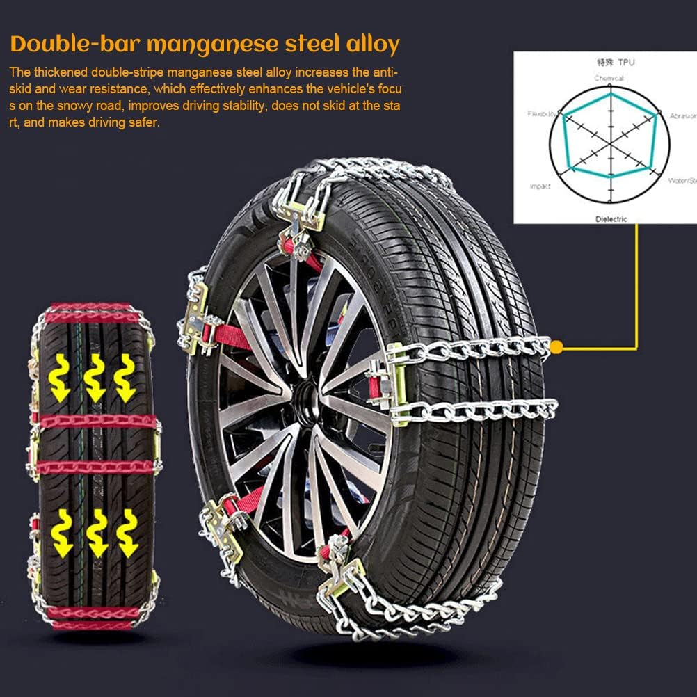Enfudid Snow Chains for Car, Universal Anti Slip Snow Chains for SUV, Trucks, RV of Tire Width 165-275mm (6.5-10.8 inch), Heavy Duty,Thickened,Adjustable,Durable (2-Chains) Pack of 2