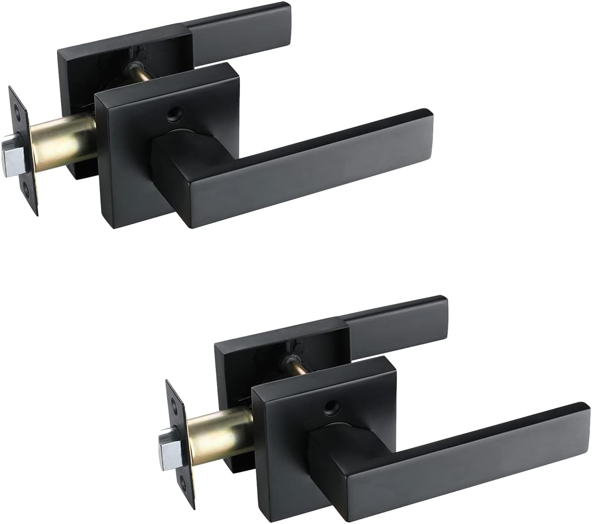 Hall/Closet Door Lock with Heavy Duty Door Lever Made from Zinc Alloy and Matte Black Finished for Passage Doore ,FYMON3503-BM-PS-10P