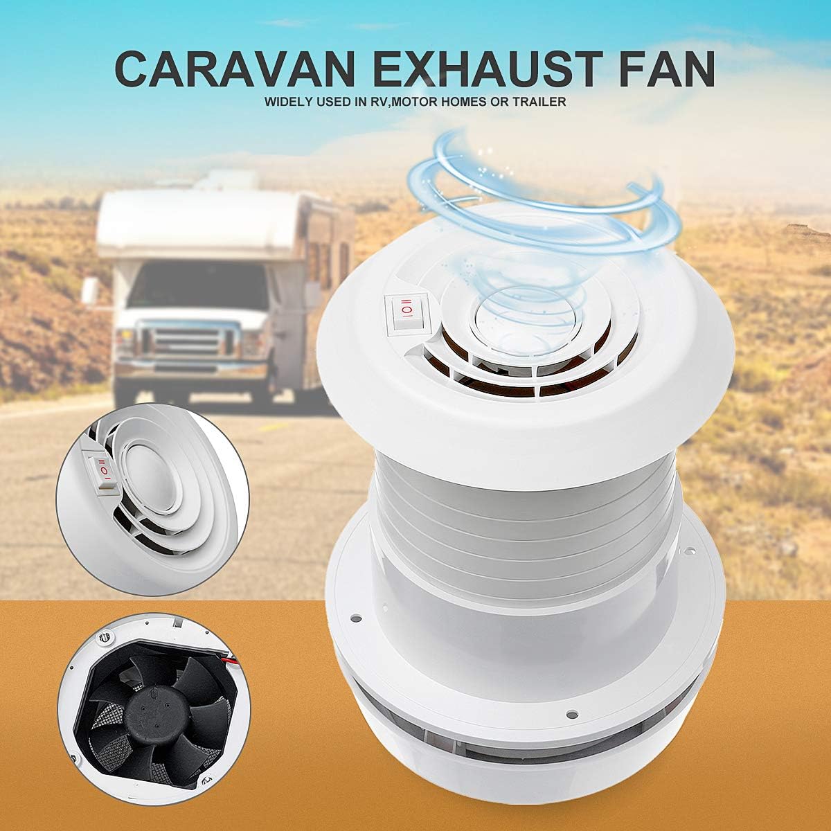 Exhaust Cooling Fan -- MASO Car 12V RV Motorhome Roof Vent Ventilation Cooling Exhaust Fan Noiseless Energy-saving for Homes Trailer Travel Caravan （Fan Shell + Silent Fan ）