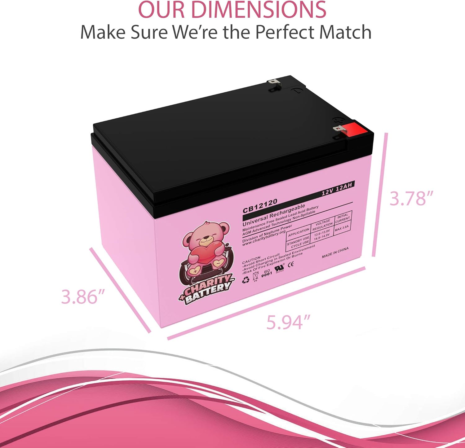 Pride Mobility Go Go 12V 12Ah Replacement Mobility Scooters Battery CB12120 by Charity Battery - 2 Pack Pack of 2