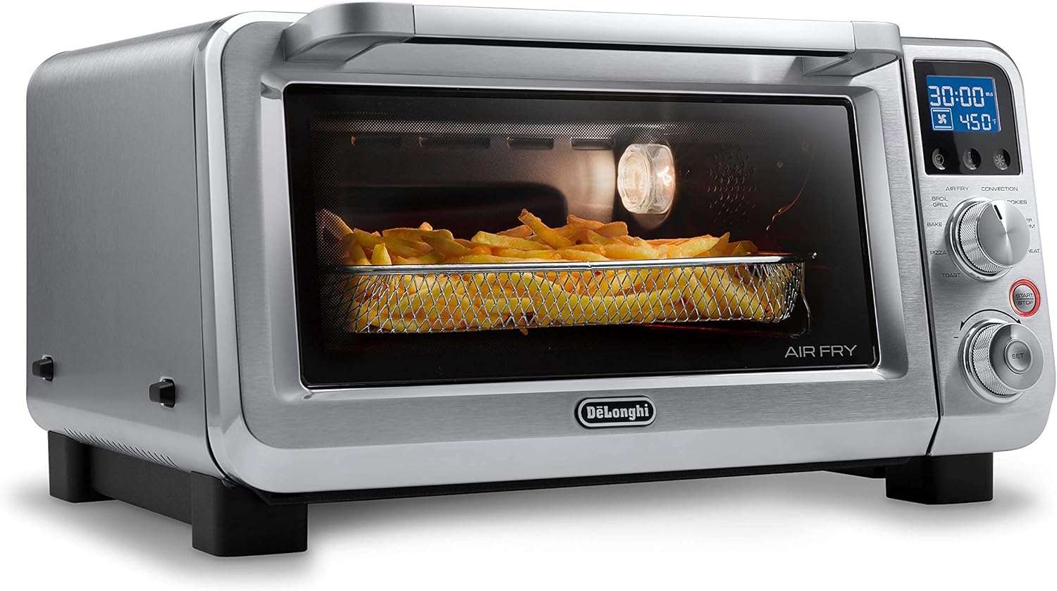 De'Longhi Livenza 9-in-1 Digital Air Fry Convection Toaster Oven, Grills, Broils, Bakes, Roasts, Keep Warm, Reheats, 1800-Watts + Cooking Accessories, Stainless Steel, 14L (.5 cu ft), EO141164M (Renewed)