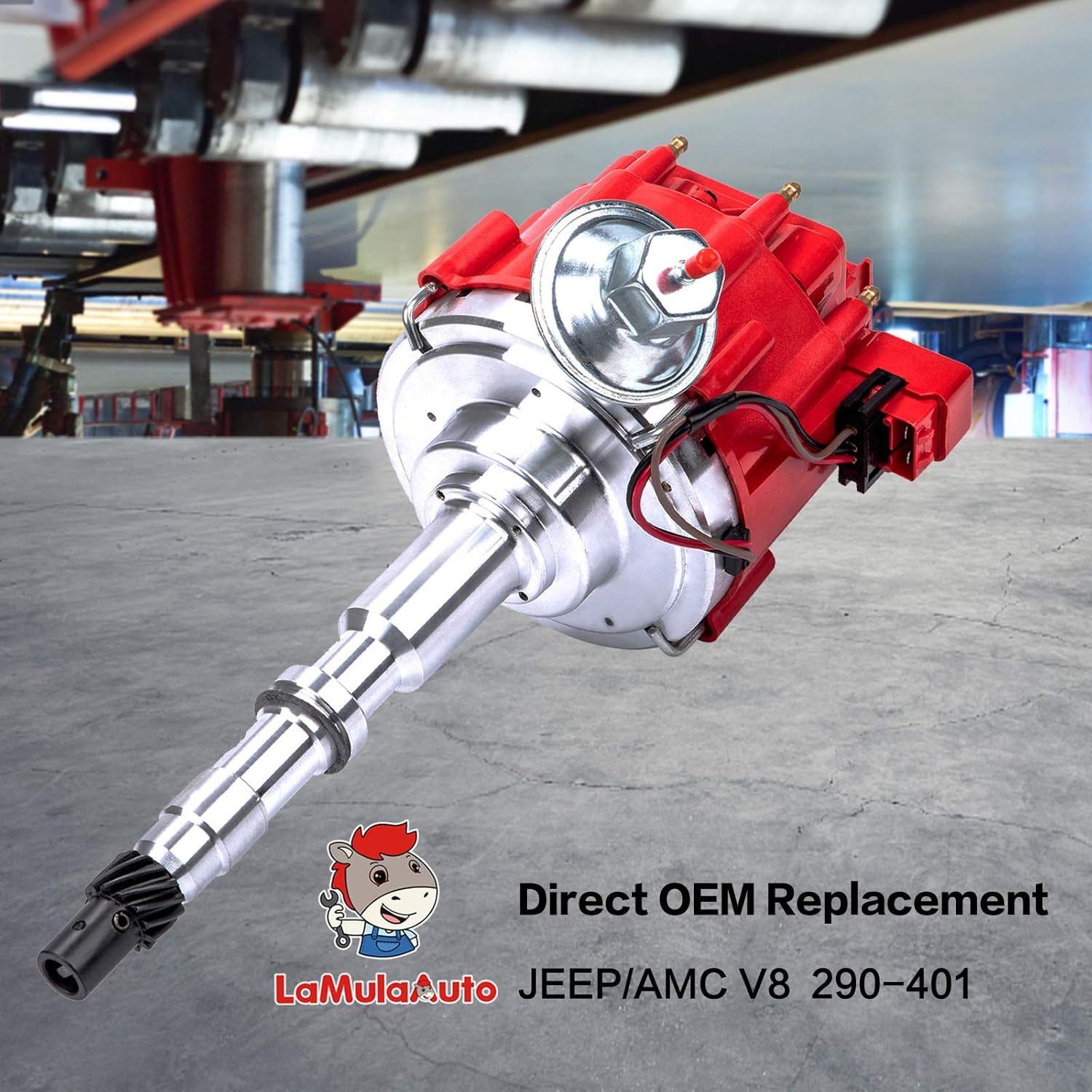 LaMulaAuto HEI Ignition Distributor for AMC/JEEP V8 290 304 343 360 390 401, 65k Volt Coil for 7500 RPM, One Wire Installation Pack of 2